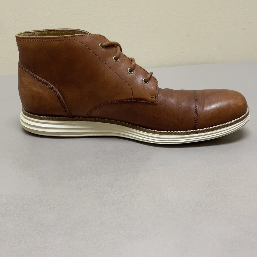 COLE HAAN Grand OS Boots Men 10.5 M Brown Leather‎ Chukka Cap Toe Lace Up Shoes